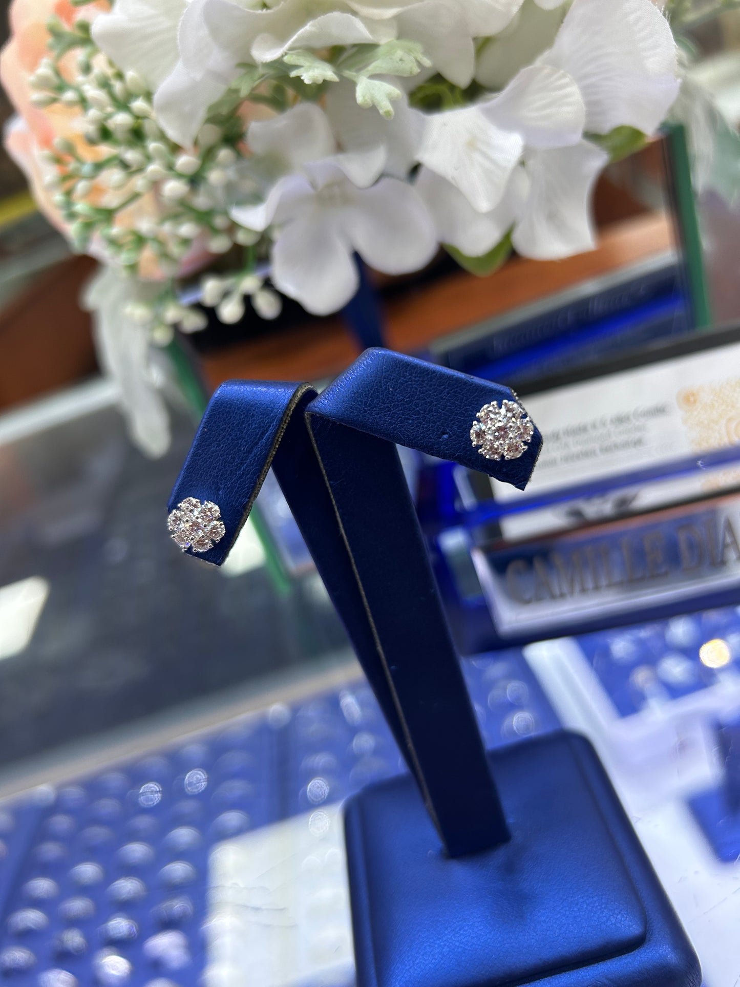 White Gold Cluster Earrings